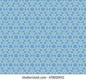 Blue and white seamless geometric line pattern. Contemporary graphic design. Endless hexagon texture for wallpaper, pattern fills, web page background. Tribal ethnic arabic indian ornament.