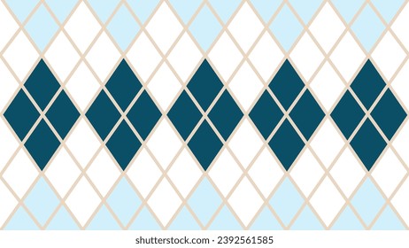 Blue and white seamless geometric pattern argyle background