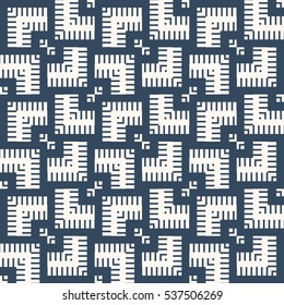 Blue and white seamless  pattern with the abstract geometrical drawing. Vector illustration.  