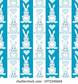 
Blue and white seamless pattern with bunny for baby boys, wrapping paper