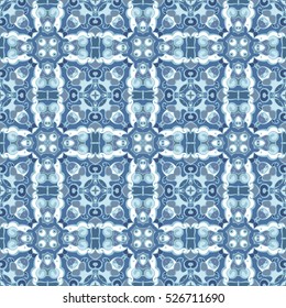 Blue and white seamless pattern in the classical style for the Christmas or festive wrapping paper.