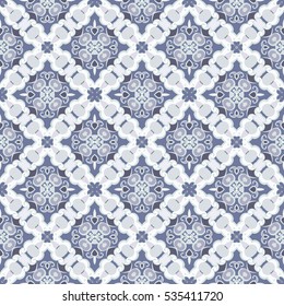 Blue and white seamless pattern in the classical style for the Christmas or festive wrapping paper.