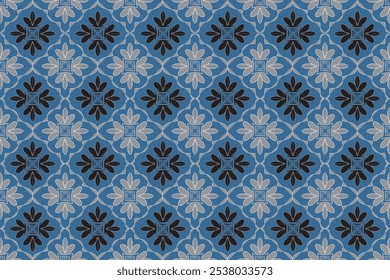 Blue and white seamless pattern.  Design for tile, carpet, cover, wallpaper, wrapping paper, fabric, clothing, bag, and decoration.