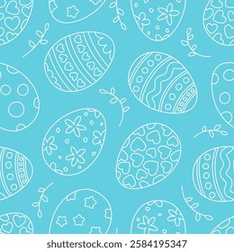 Blue and white seamless pattern with eggs. Easter ornament.