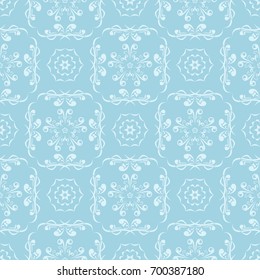 Blue and white seamless pattern. Floral and abstract ornamental background. Vector illustration
