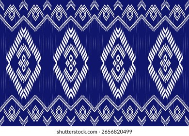 Blue white seamless pattern ikat l ikat embroidery weaving pattern l ikat vector tribal inspired design