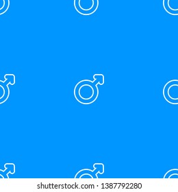 Blue and white seamless pattern of male gender symbol. Simple man symbol with white outline background. Vector illustration.