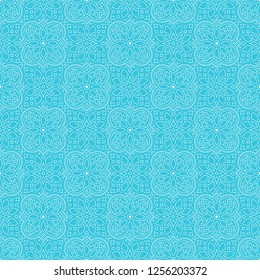 blue and white seamless pattern. ornament with symmetrycal mandalas. fancy hand drawn tiles