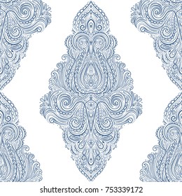 Blue and white seamless pattern. Ornament. Floral, lace pattern. Traditional, Arabic, Turkish, Indian motifs. Great for fabric and textile, wallpaper, packaging or any desired idea.