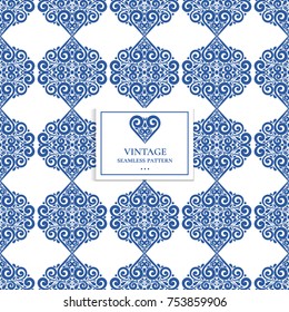 Blue and white seamless pattern. Ornament. Floral pattern. Paisley elements. Traditional, Arabic, Turkish, Indian motifs. Great for fabric and textile, wallpaper, packaging or any desired idea.