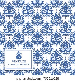 Blue and white seamless pattern. Ornament. Floral pattern. Paisley elements. Traditional, Ethnic, Turkish, Indian motifs. Great for fabric and textile, wallpaper, packaging or any desired idea.