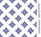 Blue and white seamless pattern. Porcelain background. Chinaware design. Abstract shape backdrop for design ceramic, tile, texture, wall, paper and fabric. Damask wallpaper vector illustration