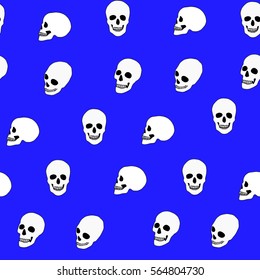 Blue White Seamless pattern with skulls. Vecror