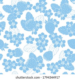 Fresas de patrón sin soldadura azul, flores