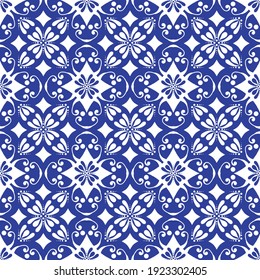 patrón inoxidable azul y blanco, fondo floral vintage para el diseño cerámica, chinaware, cerámica, loza, mosaico, textil, índigo, textil, batik, azulejos, papel pintado arabesco, vector