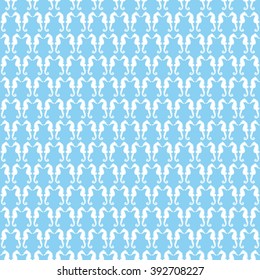 blue with white seamless seahorse pattern vector illustration