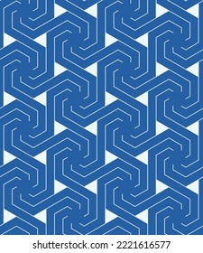 Blue and White Seamless Swirl Hexagonal Pattern