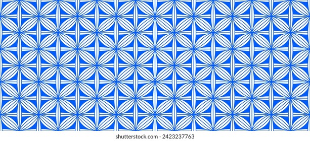 Blue white seamless tile pattern. Portuguese ceramic mosaic wallpaper. Abstract geometric repeating decor for floor, wall, kitchen, bath, print. Simple ornamental indigo backdrop. Vector texture