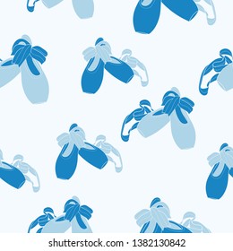 Blue and white seamless vector background with elements of ballerina shoes. Perfect for fabric, gift wrap, invitations, quilting, wall paper, home decor, scrapbooking and projects.