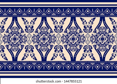 Blue and white seamless vector design for rug, towel, carpet, textile, fabric, cover. Floral stylized decorative motifs. Rectangular ethnic floral design with ornamental center. Turkey floral ornament