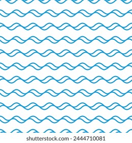 Blue and white seamless wave pattern. Linear waves background. Abstract geometric ornament. Sea or ocean texture. Vector illustration in flat style. EPS 10.