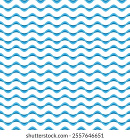 Blue and white seamless wave pattern. Linear waves background. Abstract geometric ornament. Sea or ocean texture. 