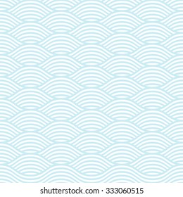 Blue and white seamless wave pattern, linear design - vector illustration