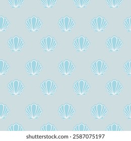 Blue and white seashell vector seamless pattern