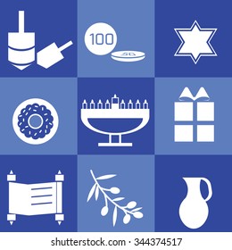 Blue and white set with hanukkah elements.