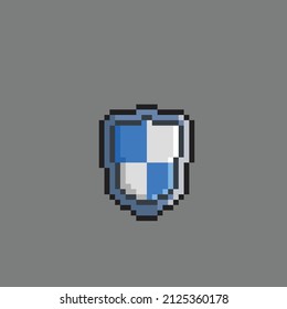 Blue And White Shield In Pixel Art Style