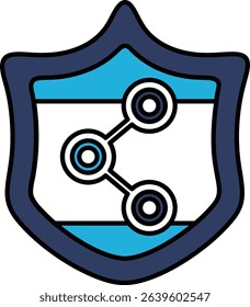 A blue and white shield with three circles on it. The shield is designed to represent a strong and secure connection between people. The circles are arranged in a way that they resemble a network
