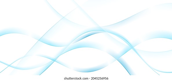 Blue and white shiny glossy flowing waves abstract background. Elegant liquid vector design