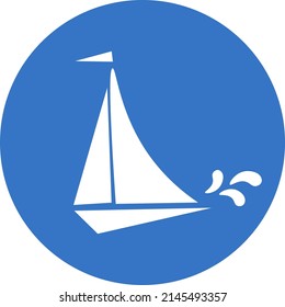 Blue and white ship logo. Marine emblem. Summer holiday concept, sailing icon