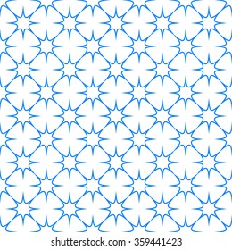 Blue and white simple star geometric vector pattern. Abstract thin line shapes background.