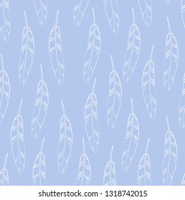 Blue and white simple striped feathers seamless pattern, vector