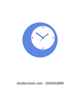 blue and white simple vector flat art round icon of analog clock