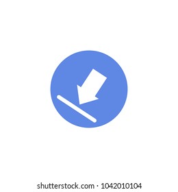 blue and white simple vector flat art round icon of download arrow