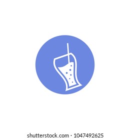 blue and white simple vector flat art round icon of cup with straw