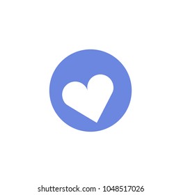 blue and white simple vector flat art round icon of heart sign