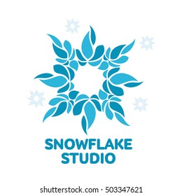 blue and white snowflake vector logo templates isolated on white background. abstract snowflake logo, frozen product, Christmas celebration, winter activities logo design