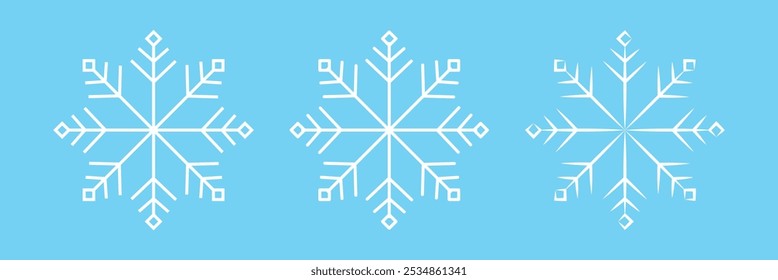 Conjunto de ícones de flocos de neve azul e branco. Floco de neve preto. Modelo de flocos de neve. Inverno em floco de neve. Ícones de flocos de neve. Ícone de vetor floco de neve na eps 10.