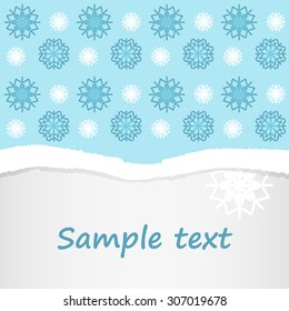 blue and white snowflakes seamless pattern christmas postcard invitation with torn edge