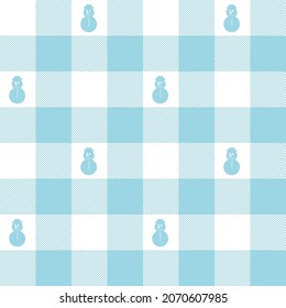 Blue and White with Snowman Lumberjack plaid seamless pattern.Texture from rhombus squares for-plaid,tablecloths, clothes, shirts, dresses, paper, bedding, blankets and other textile product.