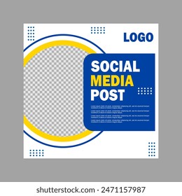 diseño de Plantilla de post en redes sociales en azul y blanco para promocionar negocios.