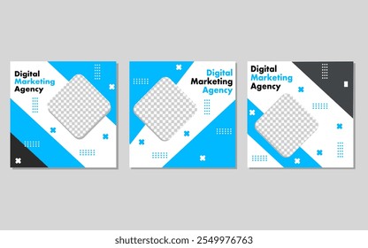 blue and white social media post template for business.