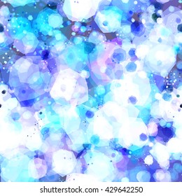 Blue and white. Softness. As stylized clouds or steam. Abstract seamless spotted pattern of polygons. Vector. Mix random. Transparency. Overlay. Overlapping.