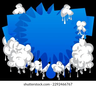 Blue and white Speech Bubble Graffiti on black Background. Urban painting style backdrop. Abstract discussion symbol in modern dirty street art decoration.