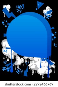 Graffiti de burbujas de discursos azul y blanco sobre fondo negro. Fondo de estilo de pintura urbana. Símbolo abstracto de discusión en la moderna decoración de arte callejero sucio.