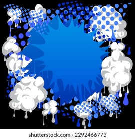Blue and white Speech Bubble Graffiti on black Background. Urban painting style backdrop. Abstract discussion symbol in modern dirty street art decoration.