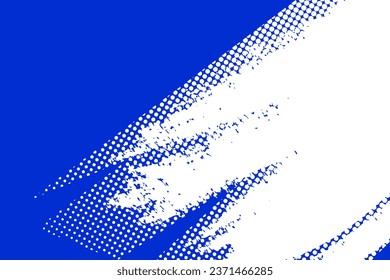 Blue and white splash stroke grunge background. Color halftone pop art design texture. Comic book grunge dotted effect